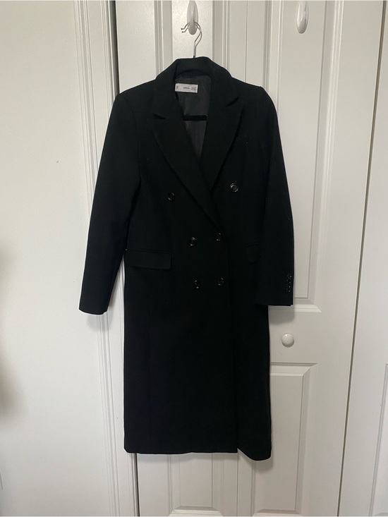 Mango Jackets & Blazers - Mango Black Double-Breasted Wool Blend Trench Coat